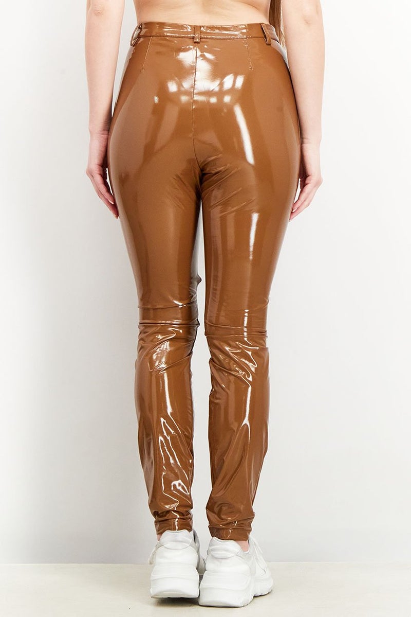 Adidas Women Sportswear Fit Solid Stretchable Ivy Park Latex Pants, Brown - Image 4